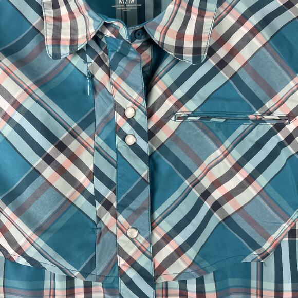 Simms Fishing Shirt Womens Medium Plaid Nylon Pearl Snap Western Outdoors - Picture 5 of 14